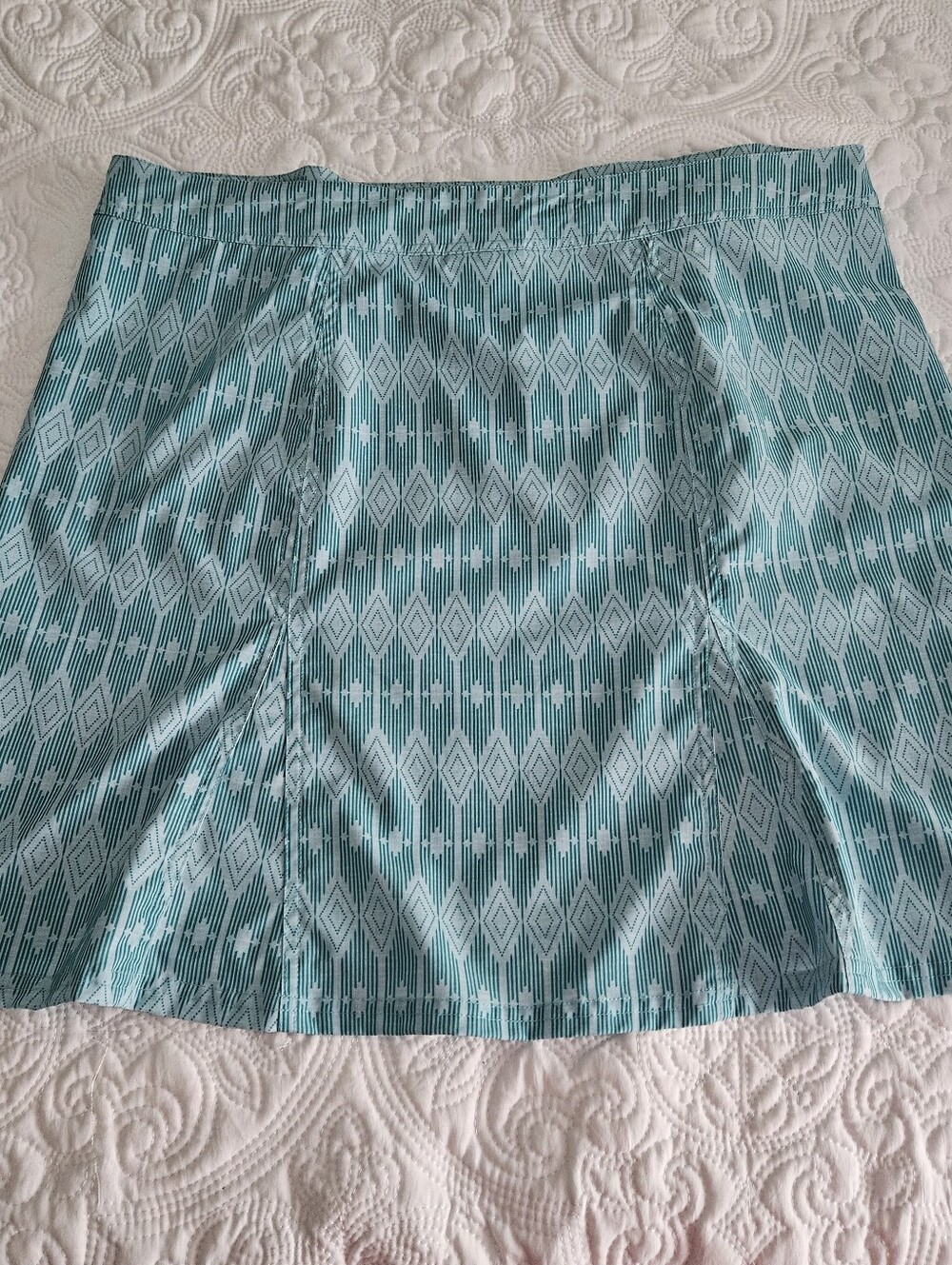 Rip Skirt Geometric Print Teal Velcro Wrap Skirt / Swim Cover, Size XL